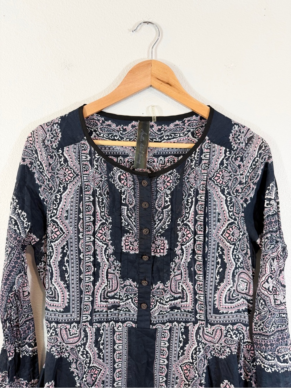 Aratta Silent Journey Paisley Lagenlook Sharkbite Tunic Side Slit Top Size S - Picture 2 of 10